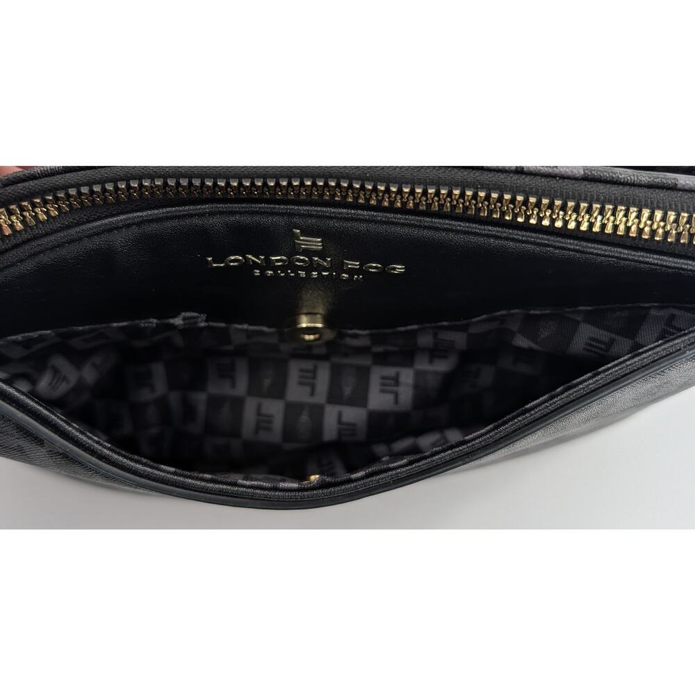 London Fog Addison Tower Signature Print Crossbody Bag Purse Black - Picture 8 of 11